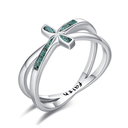 Cross Rings 925 Sterling Silver for Women Christian Religious Jewelry Faith Gifts for Mom Wife Girlfriend Her - color: White-6