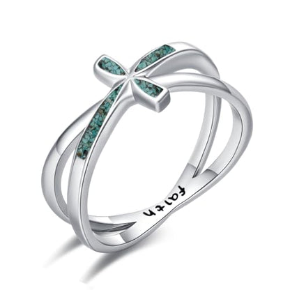 Cross Rings 925 Sterling Silver for Women Christian Religious Jewelry Faith Gifts for Mom Wife Girlfriend Her - color: White-6