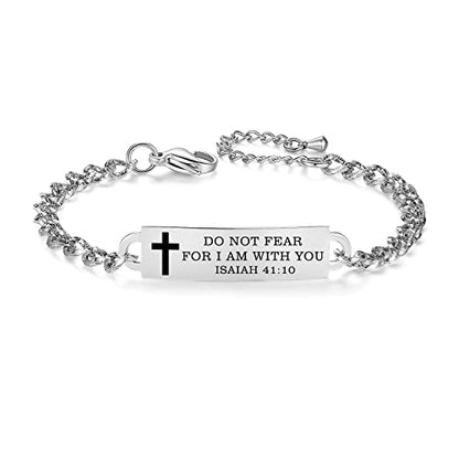 Bible Verse Bracelet-Stainless Steel Scripture Quotes Inspirational Bracelet Faith Christian Bracelet for Women, Christmas gift for women - color: Silver