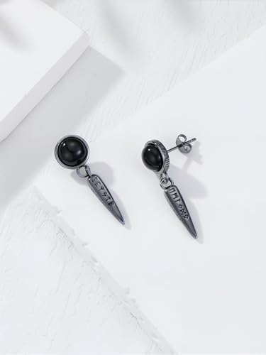 Black Dangle Drop Earrings 925 Sterling Silver Black Onyx Stud Earrings Viking Rune Jewelry Gift for Women Men - color: A02-Viking
