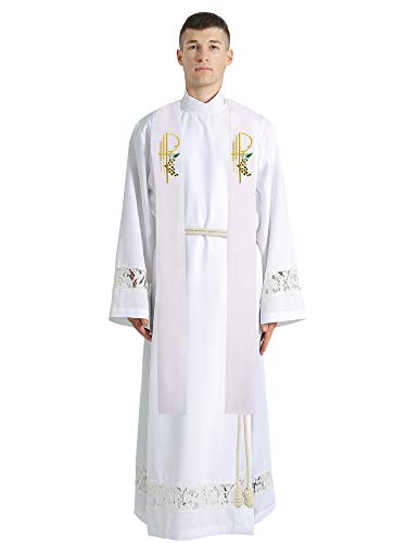 IvyRobes Overlay Clergy Stole With Chi Rho Embroidered 90" Long-4 Colors Available - color: White
