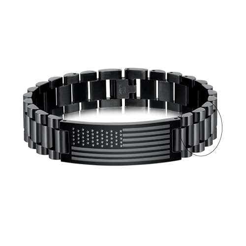 P. BLAKE American Flag Bible Verse Bracelet for Men, Stainless Steel Engraved Scripture Bracelet Christian Religious Christmas Birthday Jewelry Gifts - color: Black, size: Extra Link