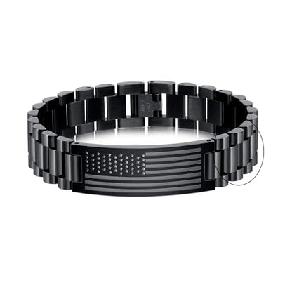 P. BLAKE American Flag Bible Verse Bracelet for Men, Stainless Steel Engraved Scripture Bracelet Christian Religious Christmas Birthday Jewelry Gifts - color: Black, size: Extra Link