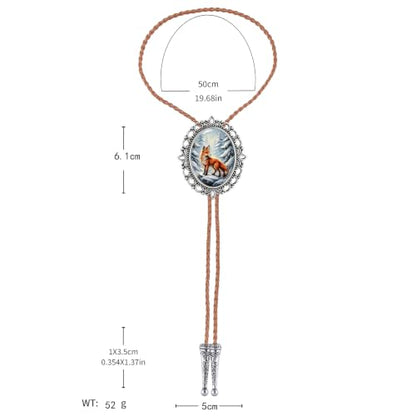 GelConnie Gothic Bolo Tie for Men Women 3D Art Western Cowboy Necktie - color: Fox Snow Bolo Tie