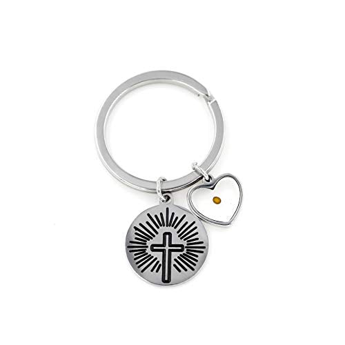 Uloveido Stainless Steel Faith Cross Keychain & Jesus Loves Me Christian Keyring Mustard Seed Charms Religious Jewelry - style: Sun Ray-heart