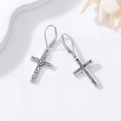 925 Sterling Silver Sunflower/Rose/Plumeria/Hibiscus/Mushroom Cross Earrings for Women Hawaiian Flower/Butterfly Cross Dangle Drop Earrings Jewelry Faith Christian Gift for Her Daughter Wife Girlfriend - style: Sunflower
