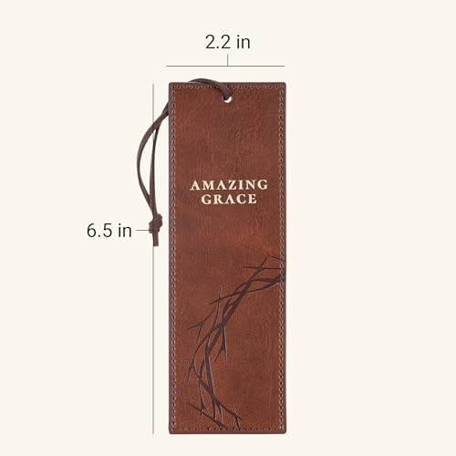 Christian Art Gifts Premium Faux Leather Scripture Bookmark: Amazing Grace - color: Brown Crown of Thorns/Amazing Grace