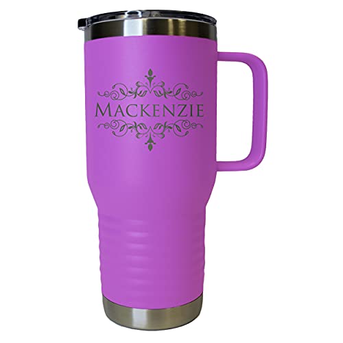 The Wedding Party Store Custom Personalized 20 oz Stainless Steel Powder Coated Vacuum Insulated Double Walled Travel Tumbler Coffee Mug with Handle and Lid (Lavender) - color: Lavender