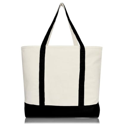 22" Heavy Duty Cotton Canvas Tote Bag (Zippered) - color: Black