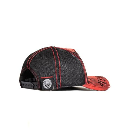 Affliction Men's Baseball Cap, Gothic Style, Embroidered Pattern - color: Dirty Red Potassium Spray (Crows)