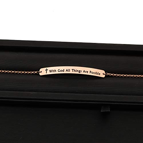 MYOSPARK Religious Jewelry Matthew 19:26 "with God All Things are Possible Cuff Bracelet - color: Rose gold