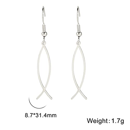 Earrings For Women Jesus Fish Faith Symbol Earrings Stainless Steel Chic Arc Fish Hook Earrings Christian Jewelry - color: silver