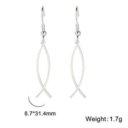 Earrings For Women Jesus Fish Faith Symbol Earrings Stainless Steel Chic Arc Fish Hook Earrings Christian Jewelry - color: silver