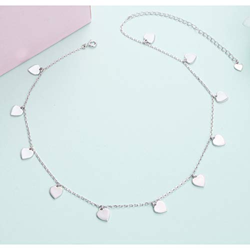 DAOCHONG Women S925 Sterling Silver Disc Statement Choker Necklace - style: Love Heart