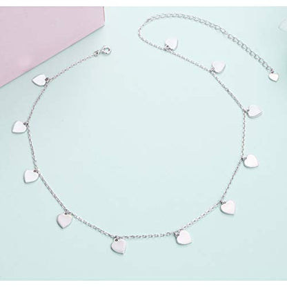 DAOCHONG Women S925 Sterling Silver Disc Statement Choker Necklace - style: Love Heart