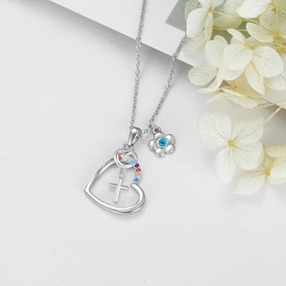 AOBOCO Cross Necklace Birthstone Jewelry Baptism First Communion Confirmation Gifts Necklace for women - color: 12-tanzanite-Dec