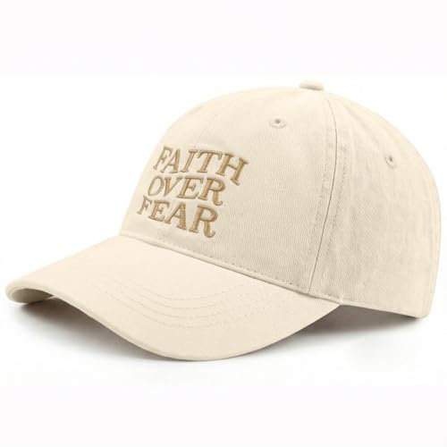 Faith Over Fear Hat for Men Women Embroidered Adjustable Cotton Christian Jesus Religious Faith Baseball Cap - color: Apricot