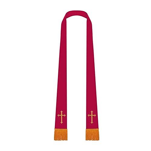 Unisex Adult Clergy Stole – Embroidered Church Crosses – 90” Long, Fits All Body Types, 4 Colors Available - color: Red