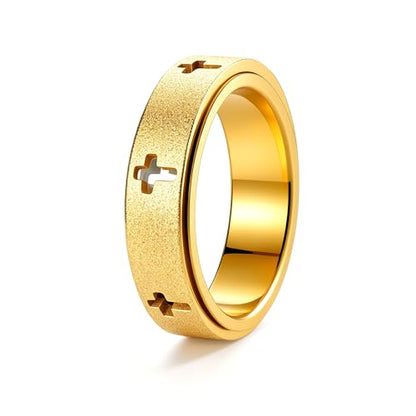 Christian Spinner Fidget Cross Prayer Band Ring - color: Hollow Cross Gold