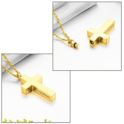 Cremation Cross Necklace for Ashes Stainless Steel Cross Urn Necklace Ashes Holder Memorial Jewelry-In Loving Memory - color: Gold, style: Customize