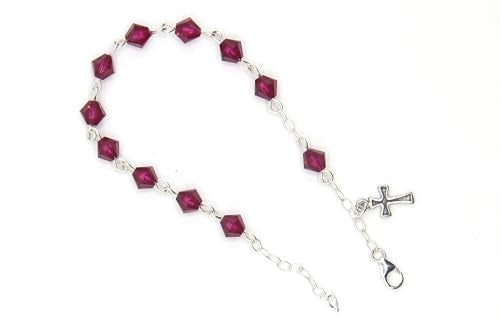 Catholic Communion Rosary Bracelet Created with Swarovski® Crystals, Glass - color: Ruby - July