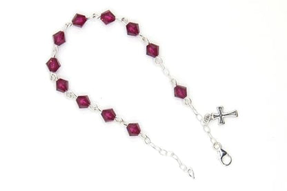 Catholic Communion Rosary Bracelet Created with Swarovski® Crystals, Glass - color: Ruby - July