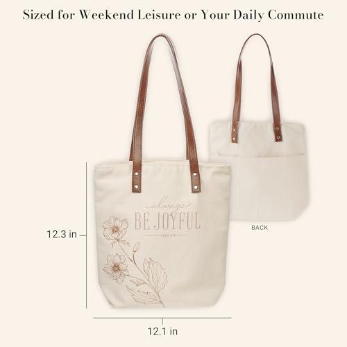 Christian Art Gifts Natural Canvas Tote Bags for Women with Inspirational Scripture, Easy Carry Vegan Leather Shoulder Straps