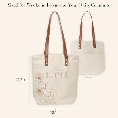 Christian Art Gifts Natural Canvas Tote Bags for Women with Inspirational Scripture, Easy Carry Vegan Leather Shoulder Straps