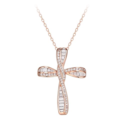 EVER FAITH S925 Silver Princess Cut CZ Infinity Twisted Cross Necklace - color: Rose Gold