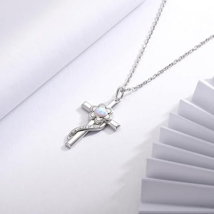 I am a Child of God Necklace - 925 Sterling Silver Birthstone Flower Cross Pendant Religious Jewelry Baptism First Communion Confirmation Gifts for Girls - style: Oct.