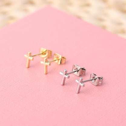 4pcs Cross Earrings for Women, Flat Back Cross Stud Cartilage Piercing Jewelry for Everyday Wear (Silver, Gold)