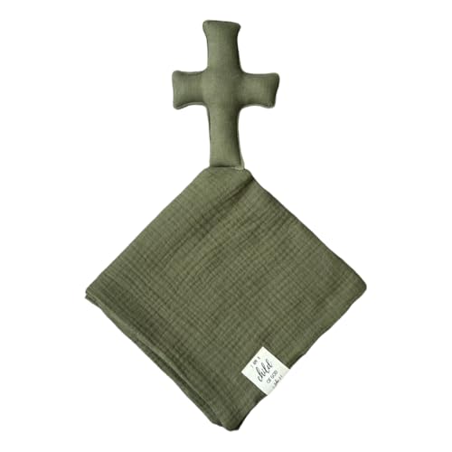 Cross Lovey, Cross Security Blanket, Christian Lovey, Christian Baby Gift, Baptism Gift, Easter Gift, Newborn Baby Gift, Blessing Blanket, Christian Gift (Olive) - color: Olive
