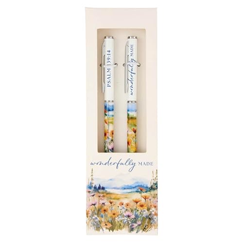 Faithworks Inspirational Pen - Refillable Ballpoint Pens, Gift Boxed, Floral with Scripture, Set of 2, Fearfully & Wonderfully Made