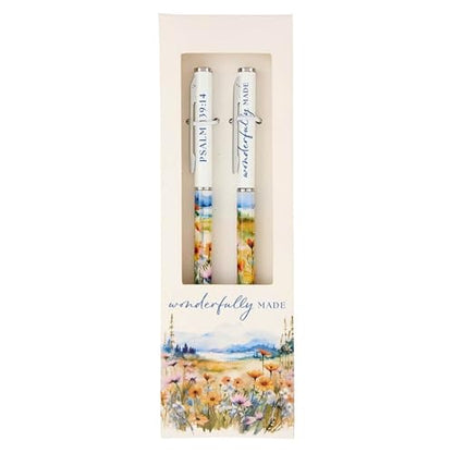 Faithworks Inspirational Pen - Refillable Ballpoint Pens, Gift Boxed, Floral with Scripture, Set of 2, Fearfully & Wonderfully Made