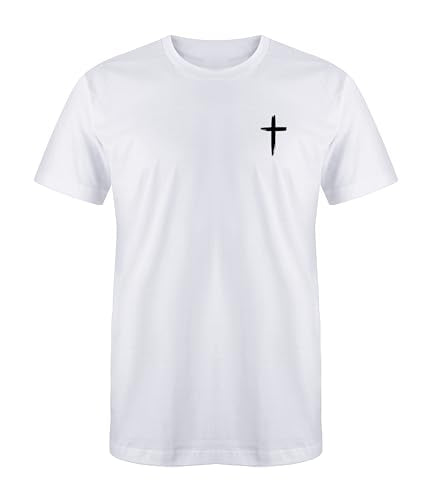Faith Christian Cross T-Shirt Black White Gold Silver Unisex Men Women Teen Cotton Blend Graphic Tee Jesus Scripture Gift - color: White/Black, size: X-Large