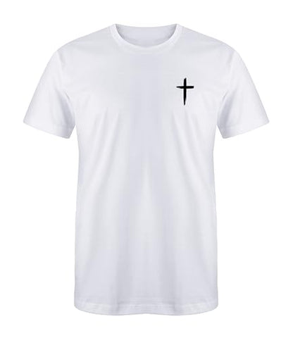 Faith Christian Cross T-Shirt Black White Gold Silver Unisex Men Women Teen Cotton Blend Graphic Tee Jesus Scripture Gift - color: White/Black, size: Large