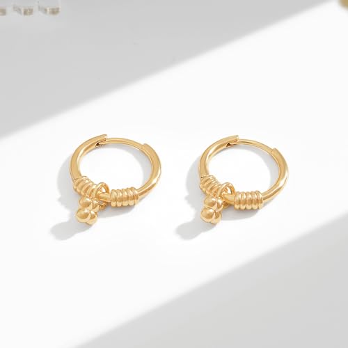 VACRONA Gold Heart Hoop Earrings Huggie Earrings for Women 14k Gold Plated Small Hoops Earrings - color: Beads GD