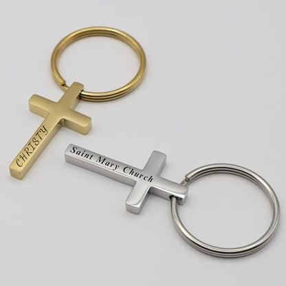 Custom Cross Stainless Steel Keychain – Christian Religious Gift with Bible Verse or Personalized Name – Inspirational Faith Reminder for Church, Men, Women, and Friends - Custom Stocking Stuffer Gift