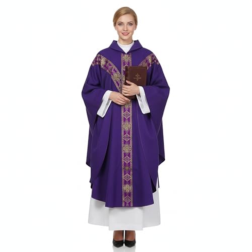 FAD-4U Church Catholic Priest Chasubles Vestments for Church Mass Vestments Robe with Stole - color: Purple&gold
