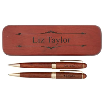 Dayspring Pens Personalized Rosewood Pen and Pencil Set with Wood Case