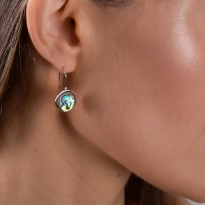 Abalone Earrings for Women - Dainty Drop Bezel Dangle Earrings - color: 12mm - 925 Sterling Silver Plated