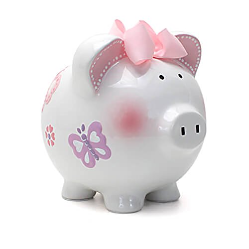 Child to Cherish Ceramic Piggy Bank for Girls, Butterfly - color: Butterfly