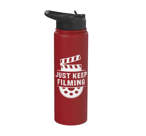 Just Keep Filming Film Industry Video Filmmaker Filming Stainless Steel Insulated Water Bottle - color: Red