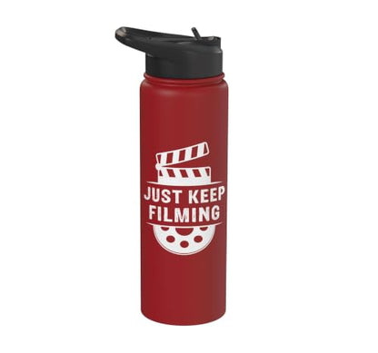 Just Keep Filming Film Industry Video Filmmaker Filming Stainless Steel Insulated Water Bottle - color: Red