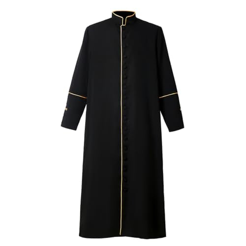 CAMDOM Men's Clergy Cassock Church Minister Robe Vestment for Pastor - color: Black Gold, size: XX-Large