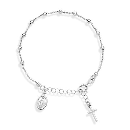 Miabella Italian 925 Sterling Silver Rosary Bead Chain Bracelet for Women - style: Length 7 to 8 Inch