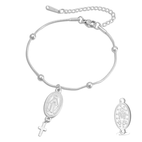 VASSAGO Virgin Mary Bracelet for Women Men Double-Sided Virgen de Guadalupe Rosary Bracelet Medal Handmade Braided Rope Catholic Christian Religious Jewelry Gift - color: Silver 13
