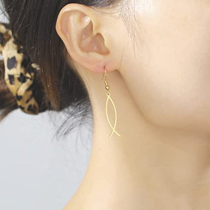 Earrings For Women Jesus Fish Faith Symbol Earrings Stainless Steel Chic Arc Fish Hook Earrings Christian Jewelry - color: gold