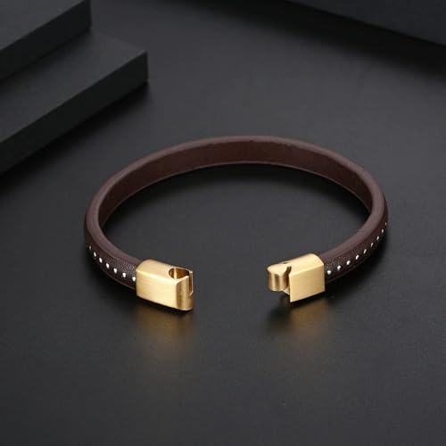 Kim Carrey Italian Handmade Leather Bracelets for Men - color: Thin Brown, size: 8.2"