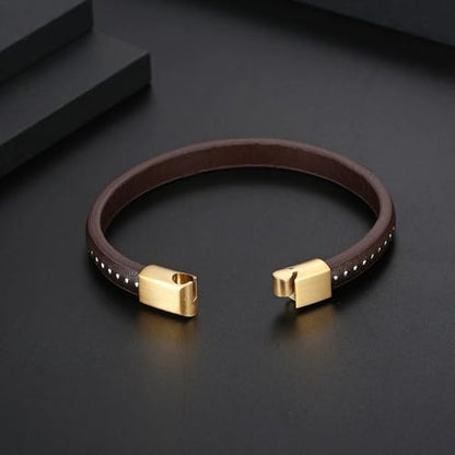 Kim Carrey Italian Handmade Leather Bracelets for Men - color: Thin Brown, size: 8.2"